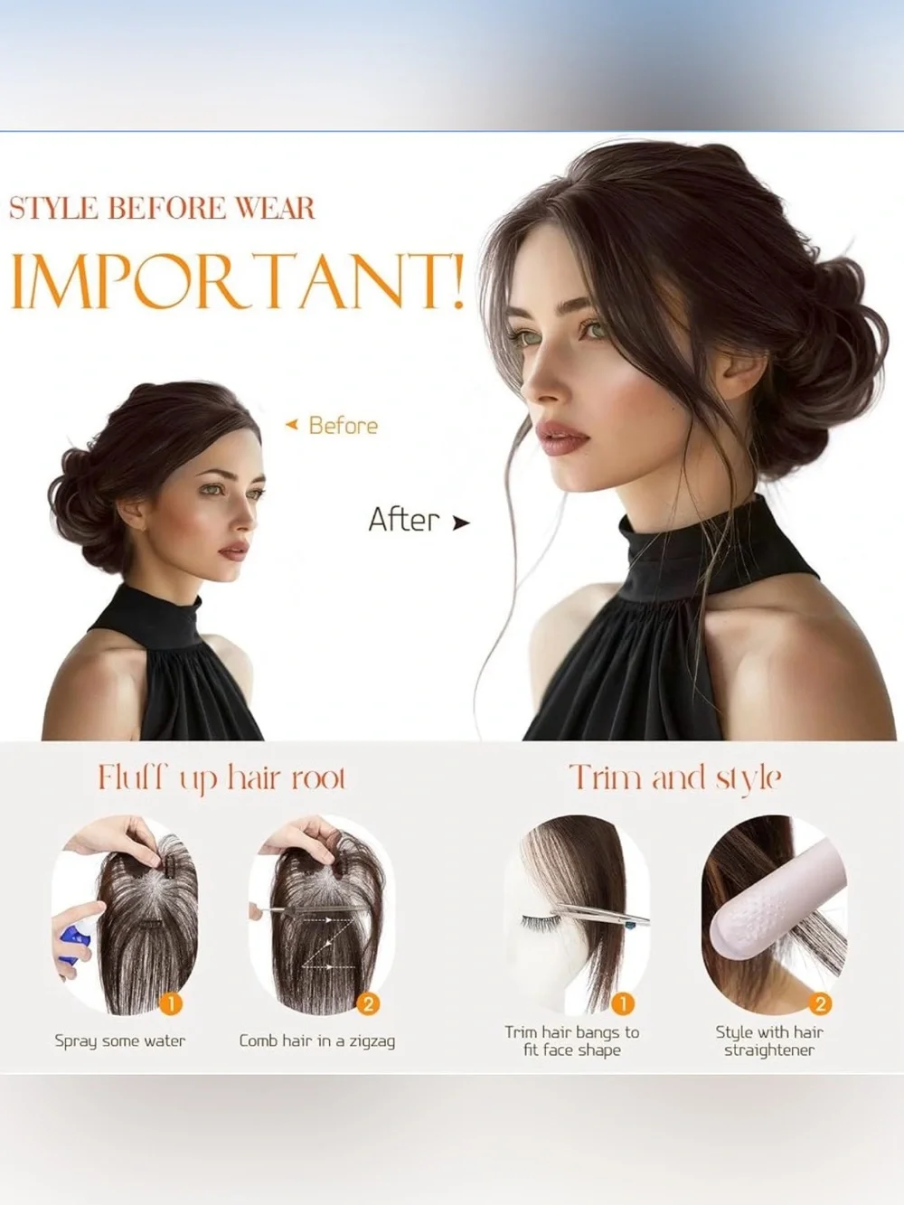 Hairro Human Hair Toppers For Women No Bang Middle Part Side Bangs Dark Brown